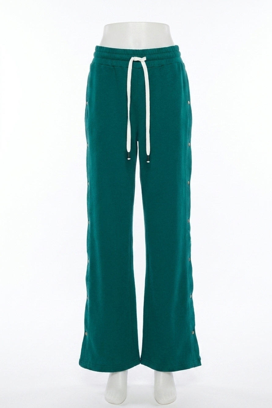 NEW CHASER wide leg button sweat pant in emerald
